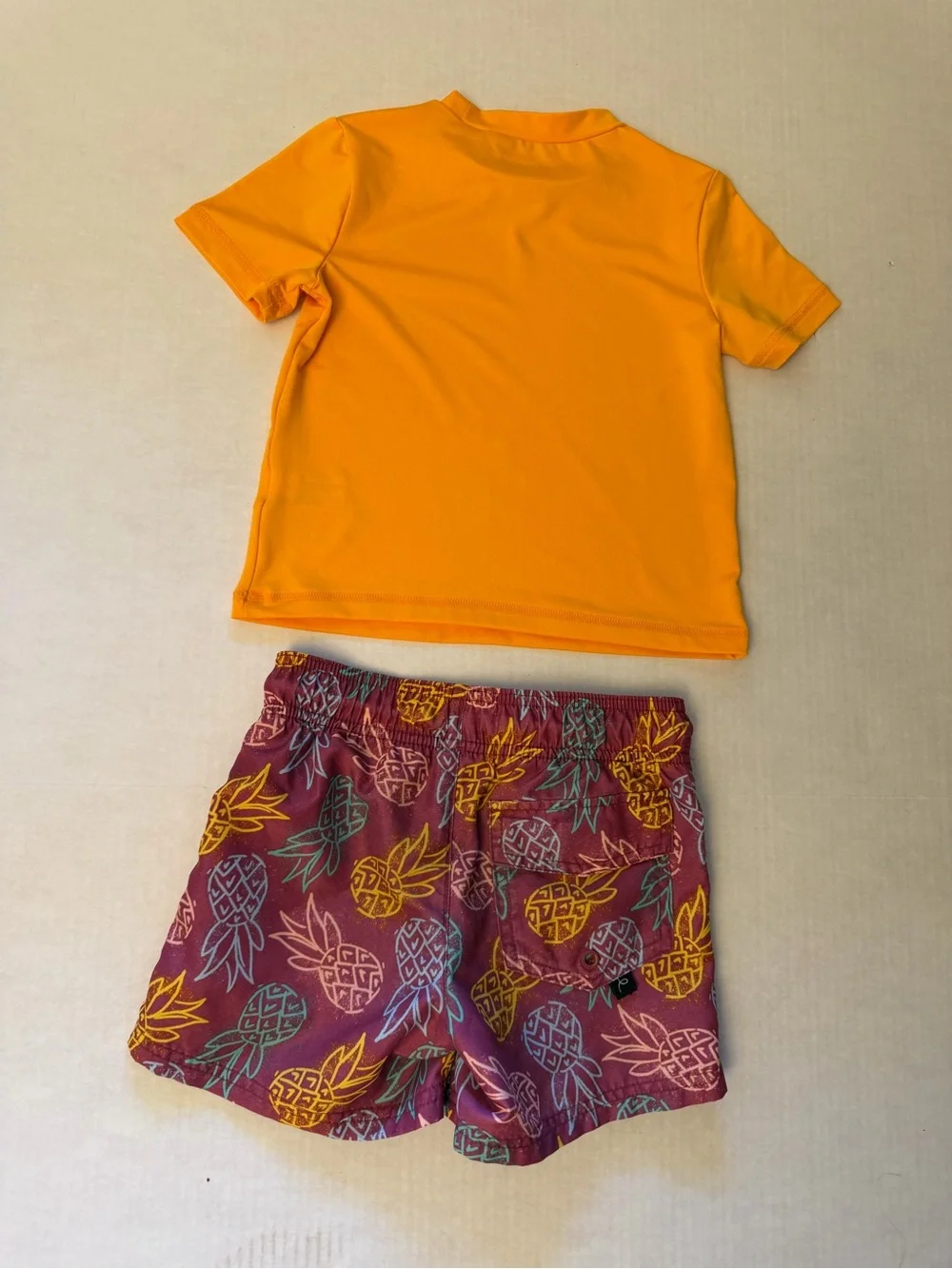 Boys swim suit outfit Pineapple Print Trunks with orange swim top Sz-XS(4-5) GG1